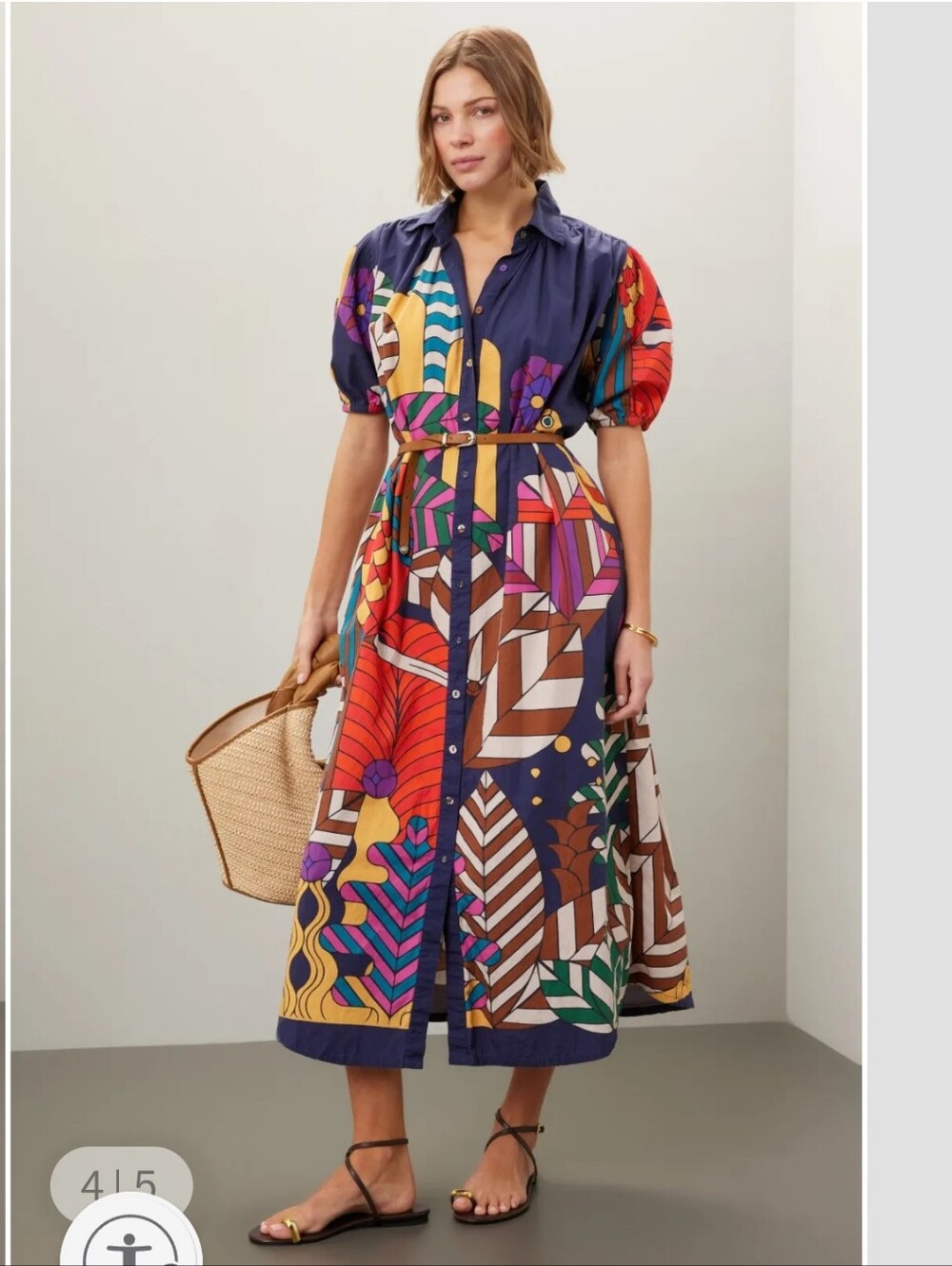Carolina K Valerie Dress  Women’s Navy Multicolor Printed Maxi Shirt Dress